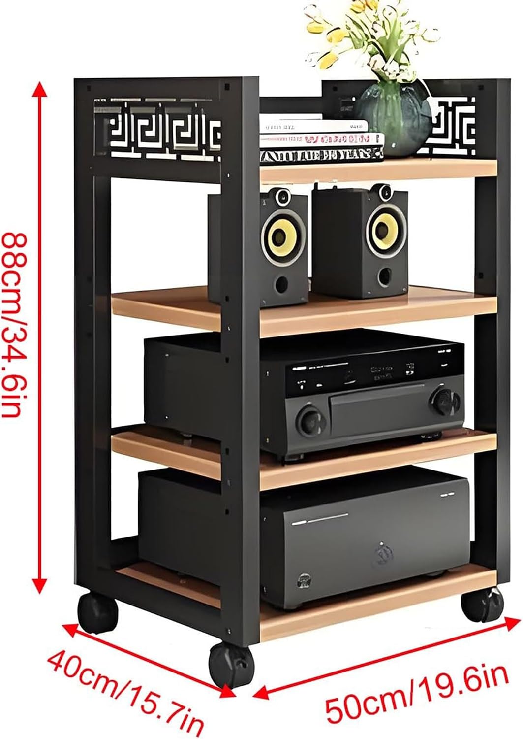 Modern AV Media Stand - Open Stereo Rack Storage Cabinet, Corner Shelf for Home Theater, Office & Recording Room - Stylish Brown Audio-Video Shelving Unit (34.6in)