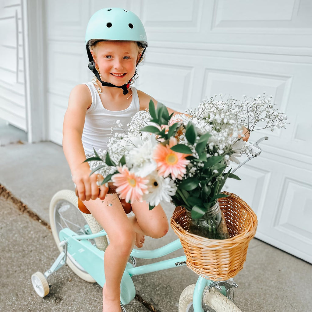 Petimini Vintage Kids Bike for Girls, 12–20 Inch Classic Bicycle with Wicker Basket & Bell, High Tensile Steel Frame, Training Wheels (12–18'), 85% Pre-Assembled, Retro Bike for Outdoor Riding