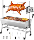 VEVOR Rotisserie Grill, 37in BBQ Outdoor Pig & Lamb Spit Roaster, Charcoal Spit Roaster with 132 LBS Capacity, Wheels, 7-Level Height, Stainless Steel Electric Rotisserie Grill Kit for Camping Outdoor