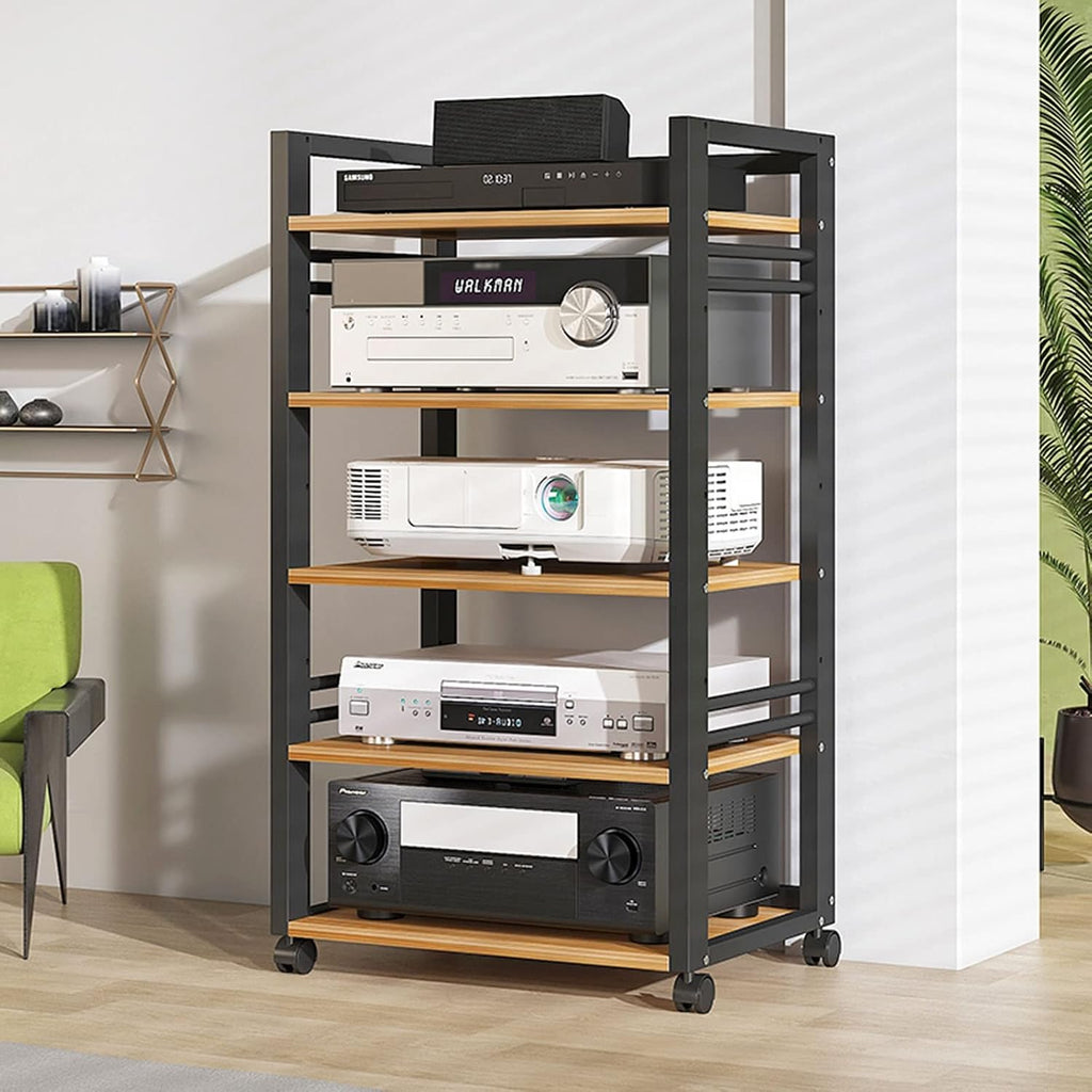 5 Tier Furniture Media Stand Audio Rack DVD CD Player Stand Power Amplifier Equipment Cabinet w/Height Adjustable Wooden Shelf, Floorstanding Storage Shelves,for Home/Office/Theater ( Color : Black )