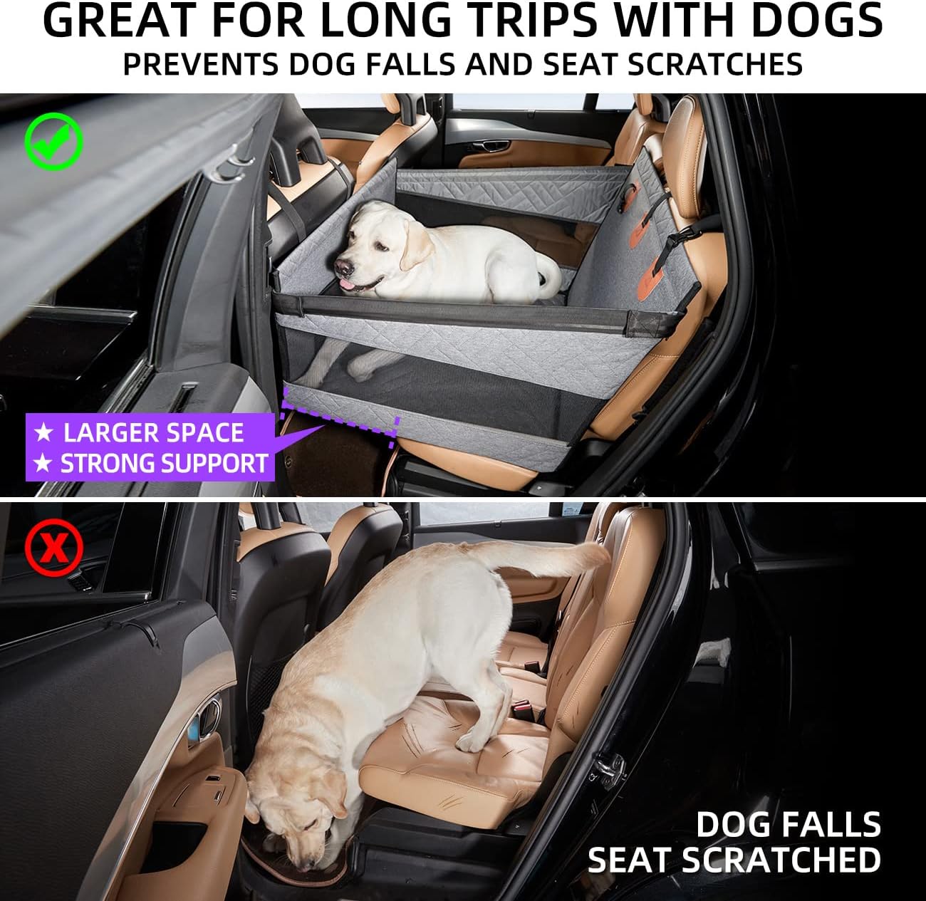 TKYZ Large Dog Car Seat,Back Seat Extender for Dogs,Waterproof Medium Dog Seat Cover for Backseat, Pet Bed for Car Hammock(Grey-L)