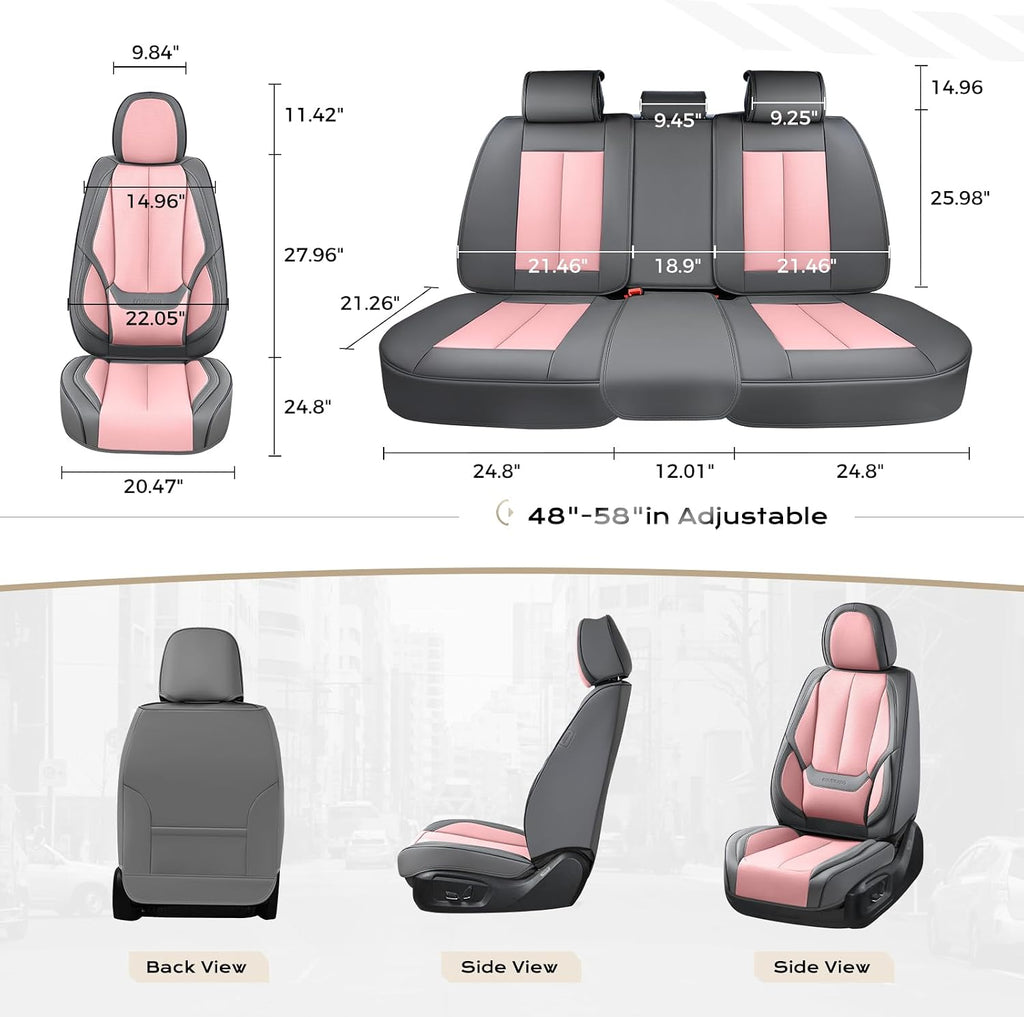 Coverado Seat Covers, Car Seat Covers Full Set, Leather Seat Covers for Cars, Car Seat Protector, Gray Car Seat Covers Front Seats and Back Seats Universal Fit for Most Cars Pink