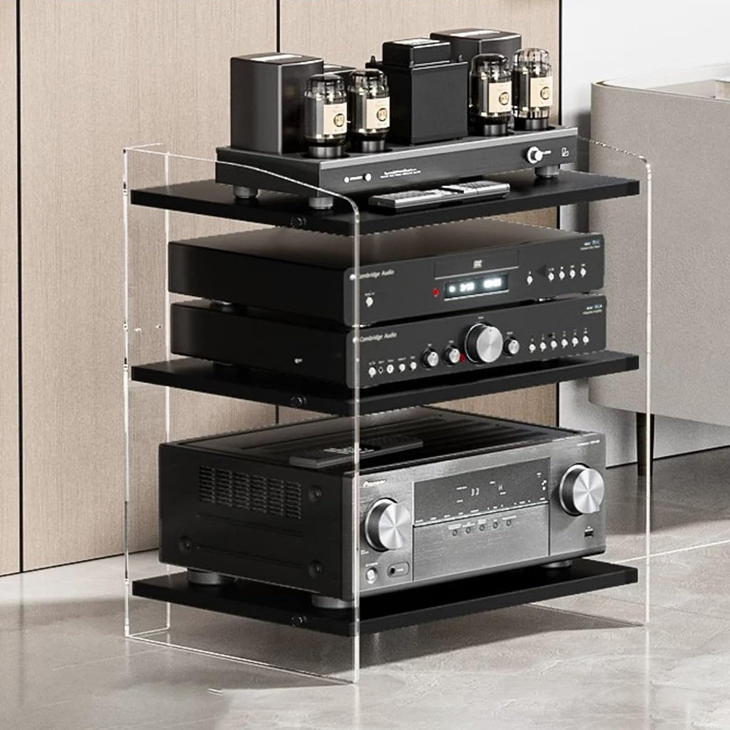 Modern Media Storage Cabinet - Adjustable Audio-Video Stand with Shelves, Home Stereo System Rack, Entertainment Center for DJ, Theater, Office, CD Player - Stylish Audio Rack Tower