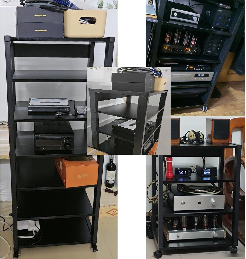 YLLFFLL Black Audio Component Rack Tower Media Stereo Stand Equipment Shelf, 3/4/5/6/7 Tier Media Storage Cabinet with Adjustable Shelf, HiFi Units Furniture(3 Layer)