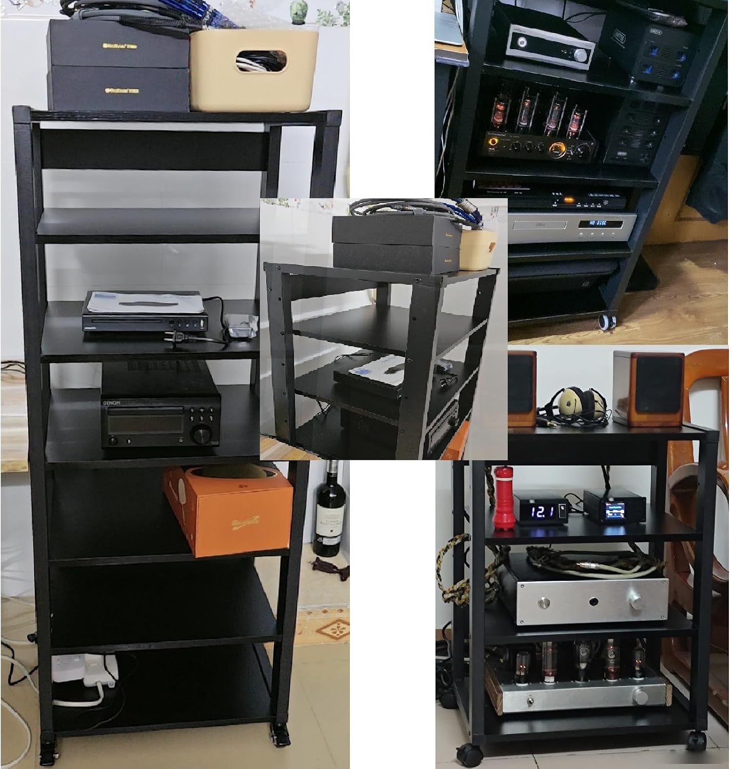 YLLFFLL Black Audio Component Rack Tower Media Stereo Stand Equipment Shelf, 3/4/5/6/7 Tier Media Storage Cabinet with Adjustable Shelf, HiFi Units Furniture(3 Layer)