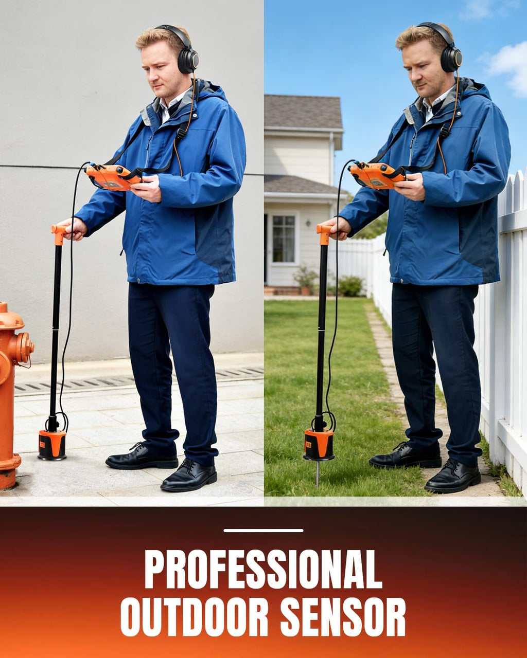 Indoor/Outdoor Underground Water Leak Detector, 5m Depth Plumber Leak Detector with High-Definition Display Screen, Professional Headphones Carry Case - L5000