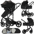 Nine point nine 2 in 1 Baby Stroller, Reversible Convertible Infant Stroller of One-Click Folding, Newborn Travel Strollers Toddler Standard Pram Carriage (2US588-BLACK)