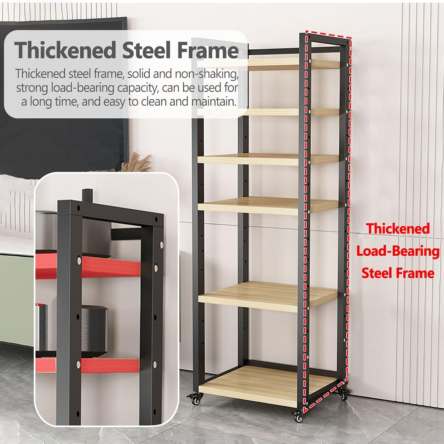 Audio Rack Av Tower Media Stand 5-tier Electronics Equipment Shelf, 6 7 8 Shelf Tall Rolling Stereo Cabinet Racks With Wheels & Height-Adjustable Shelf For Amplifiers/Players/TV, Black-a-5-Tiers