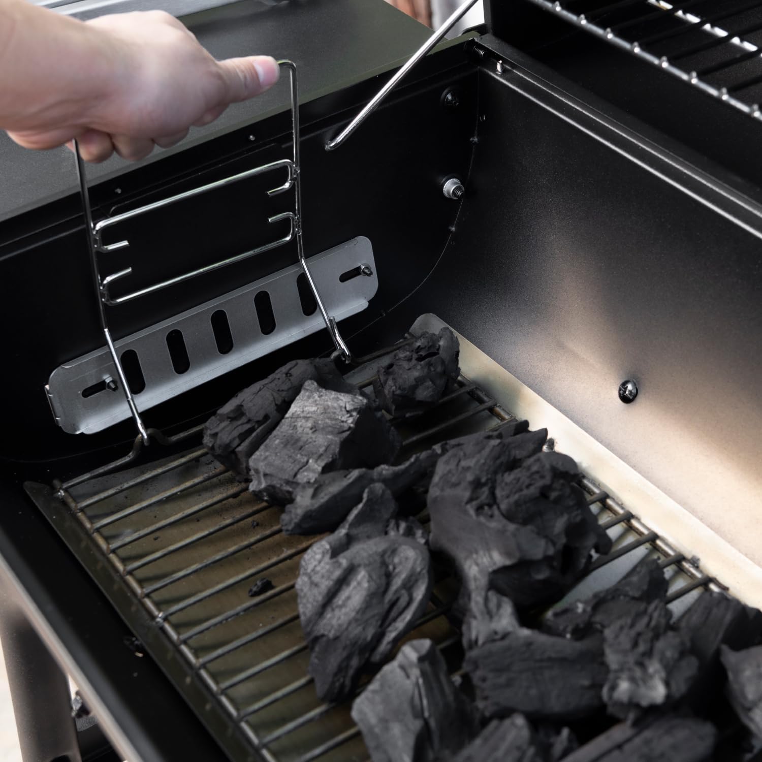 Nexgrill Premium 29' Charcoal Grill with Side Shelf, 552 SQ In Cooking Space, Adjustable Charcoal Tray, Chimney Air Vent, Warming Rack, Barrel Smoker Grill for Camping, Picnics, and More - 810-0029C