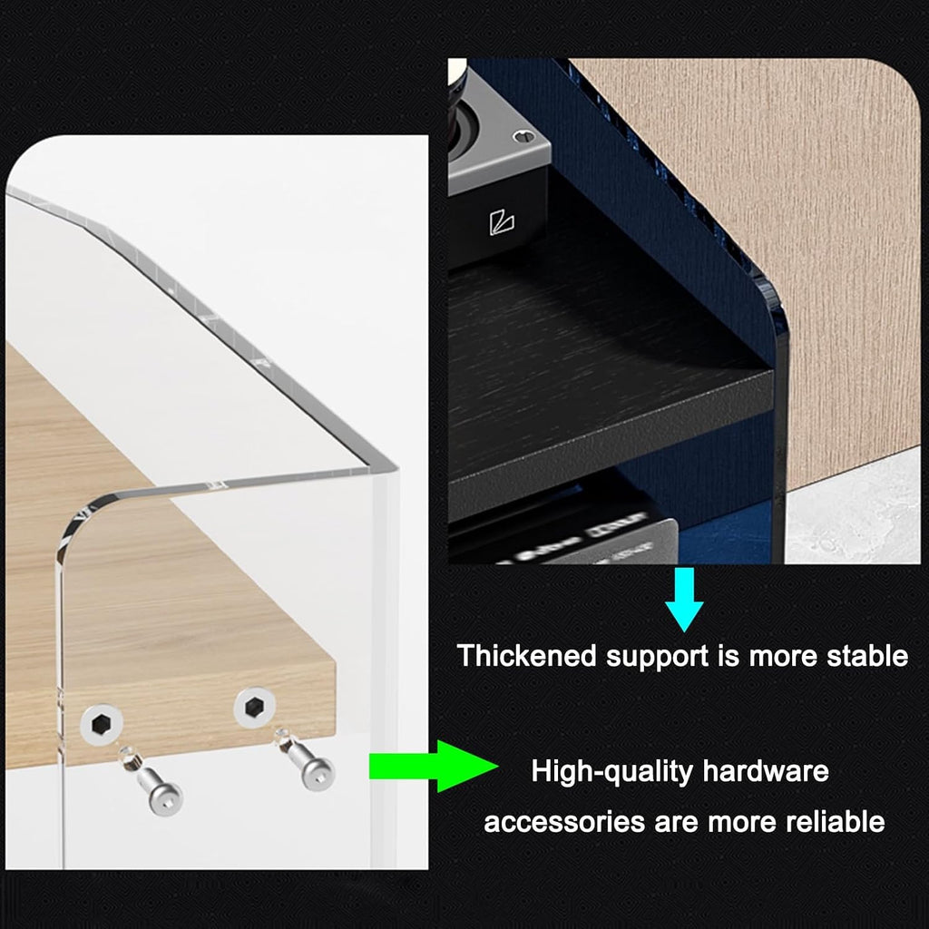 Acrylic Media Stand, Audio Rack Shelf, Stereo Cabinet with Adjustable Shelves, High Border Media Storage Cabinet, Audio Component Rack Tower Media Stereo Stand Equipment Shelves(Clear+Log,4-