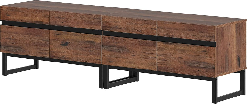 WAMPAT Modern TV Stand for 50-75 Inch TVs, Wood Entertainment Center with Metal Base Storage Cabinets, Media TV Console for Living Room, Brown, 2Pcs
