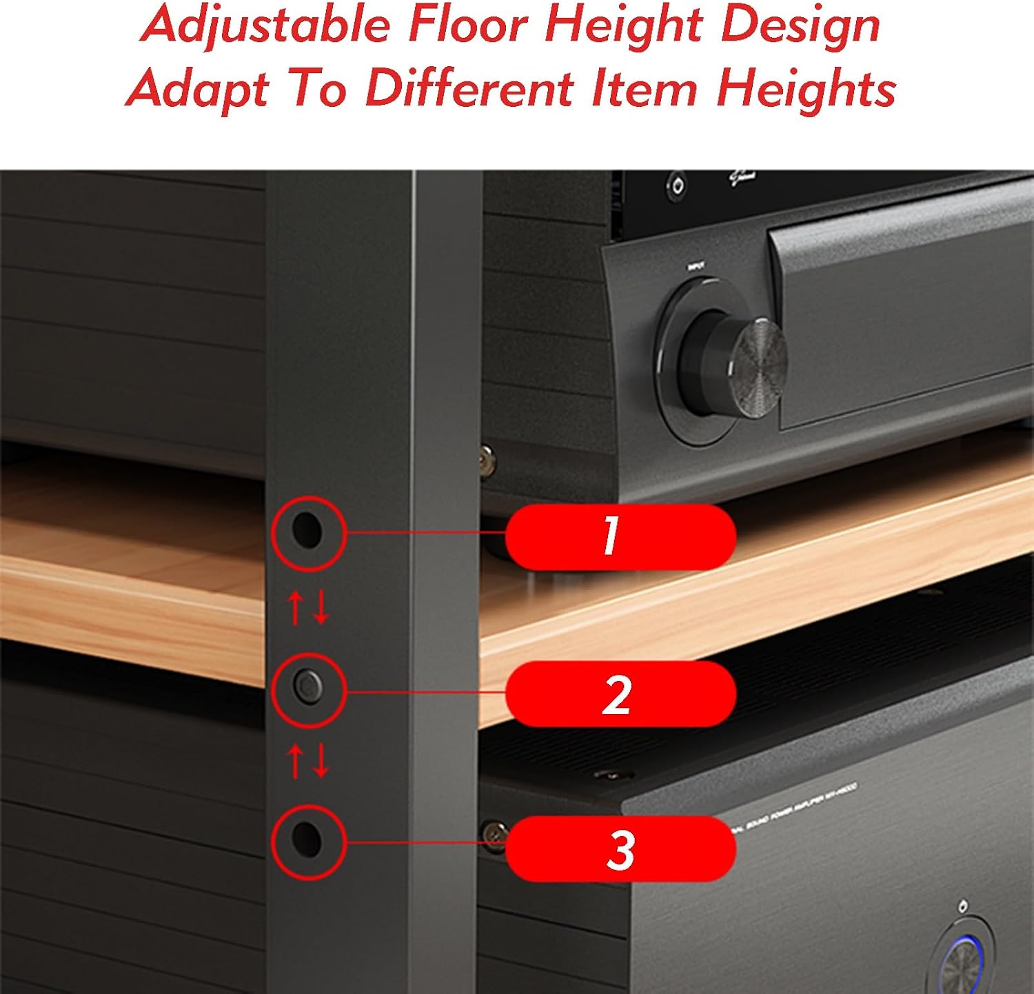 4 Tier Furniture Media Rack DVD CD Player Stand Audio Rack Power Amplifier Equipment Cabinet with Height Adjustable Wooden Shelves Floor Standing Storage Rack(Color-1)