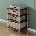 3/4 Tier AV Media Stand - Modern Wooden Stereo Cabinet & Audio Rack Tower for CD Player, Hifi Audio Storage, Corner Shelf Furniture (Red, 60 * 40cm)