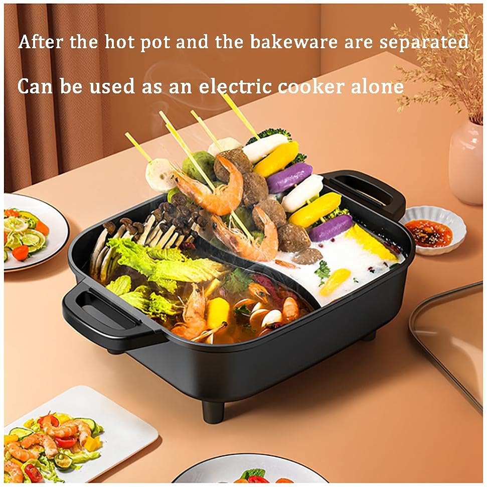 Electric Grill with Hot Pot 2 in 1 Indoor Korean BBQ Grill,2200W Multifunctional Smokeless BBQ Hot Pot Double Pot,Non-Stick Pan,for 5-10 People,for Grilling & Cooking(Single Pot)