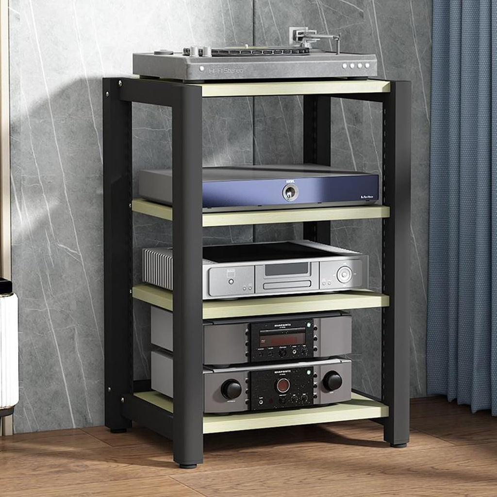 Audio Equipment Rack Cabinet, 5 4 3 2 Tier Av Component Media Stand Stereo Cabinet Audio-Video Tower with Non-Sip Foot Pad, Vertical Printer Holder(Light Coffee,85cm (33.5in) High)