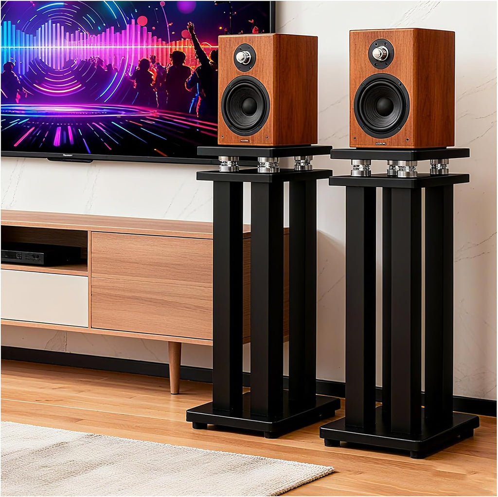 21in Pair of Heavy Duty Sound Stands,Universal Speaker Stands for Surround Sound,Vibration-Absorbing MDF Design Audio Stand for Home Theater Studio,Holds 110lbs Bookshelf/Speaker(Black, 21 inch)