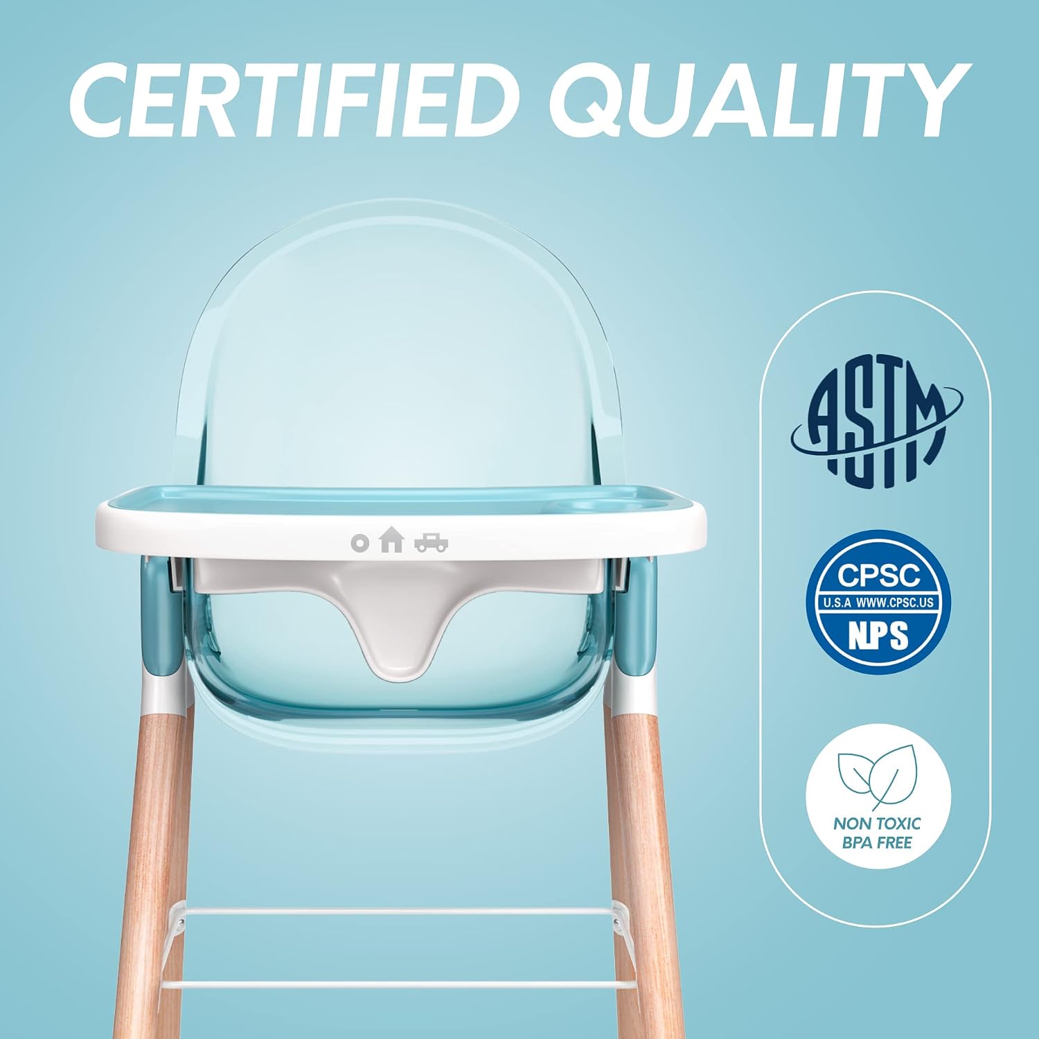 6 in 1 Deluxe Wooden High Chair for Babies & Toddlers, Modern Safe & Compact Baby Highchair, Easy to Clean & Assemble, Removable Tray, 6 Options 3 Seat Positions 2 Heights (Blue)