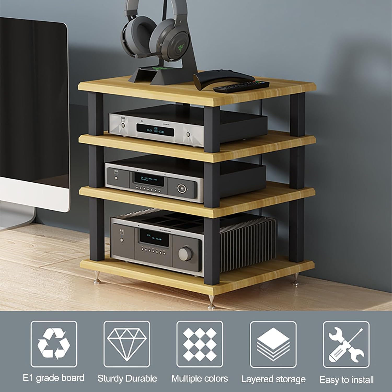 Audio Rack Tower AV Media Stand Audio-Video Media Stand, Storage Rack Audio Tower Thickened Steel Pipe, Equipment Console Shelf for Home Office Theater(White)