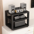 Modern Audio Rack - Black AV Media Stand with 3 Tiers, Spacious Storage Shelf for Stereo Equipment, Sturdy Steel Frame, Foot Pads, 40x35x35.5CM - Stylish Media Storage Solution