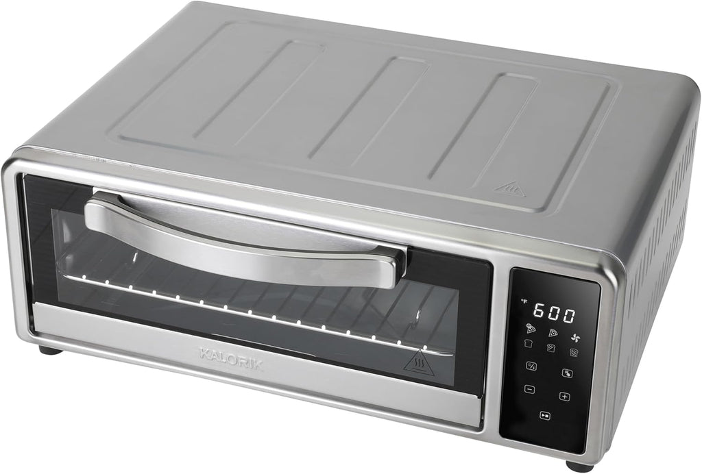 Kalorik MAXX Air Fryer Pizza Oven with Stone, Turbo-Heat Technology Up To 600F Featuring Touchscreen Controls with 6 Preset Functions Fits 12-Inch Pizzas, 1700-Watts, Stainless Steel