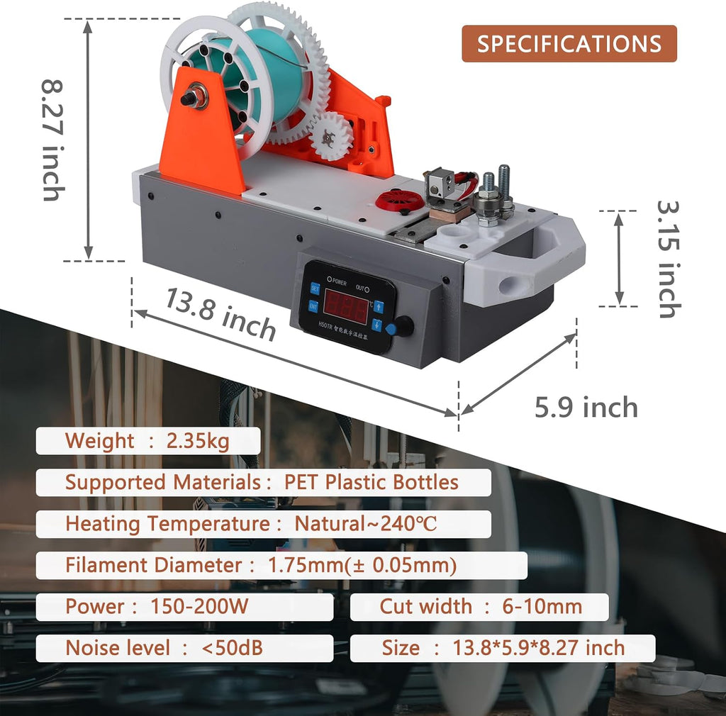 3D Printing Filament Making Machine, Desktop 3D Printer Extruder Filament Maker with Digital Display, Temperature/Speed Adjustable, Recycling PET Plastic Bottle into 3D Printing Filament (Orange)