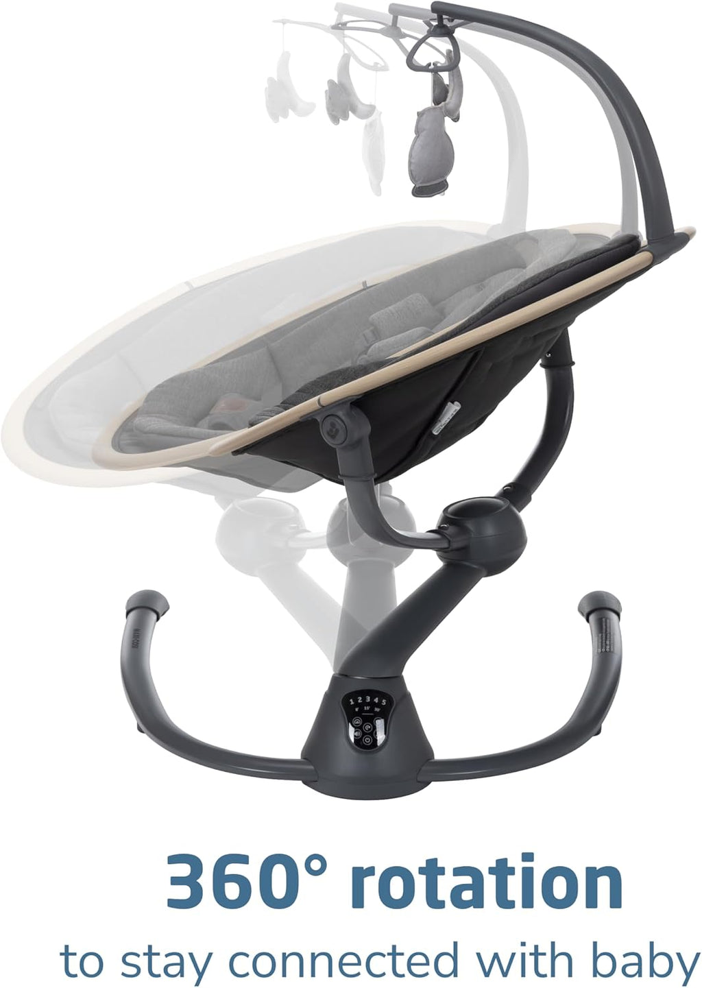 Maxi-Cosi Cassia Smart Baby Swing for Infants, Portable Foldable Swing with Music, 360 Rotation, 5 Speeds, 12 Melodies, EcoCare Fabric, Auto Motion Sensor, 2 Reclines, Classic Graphite