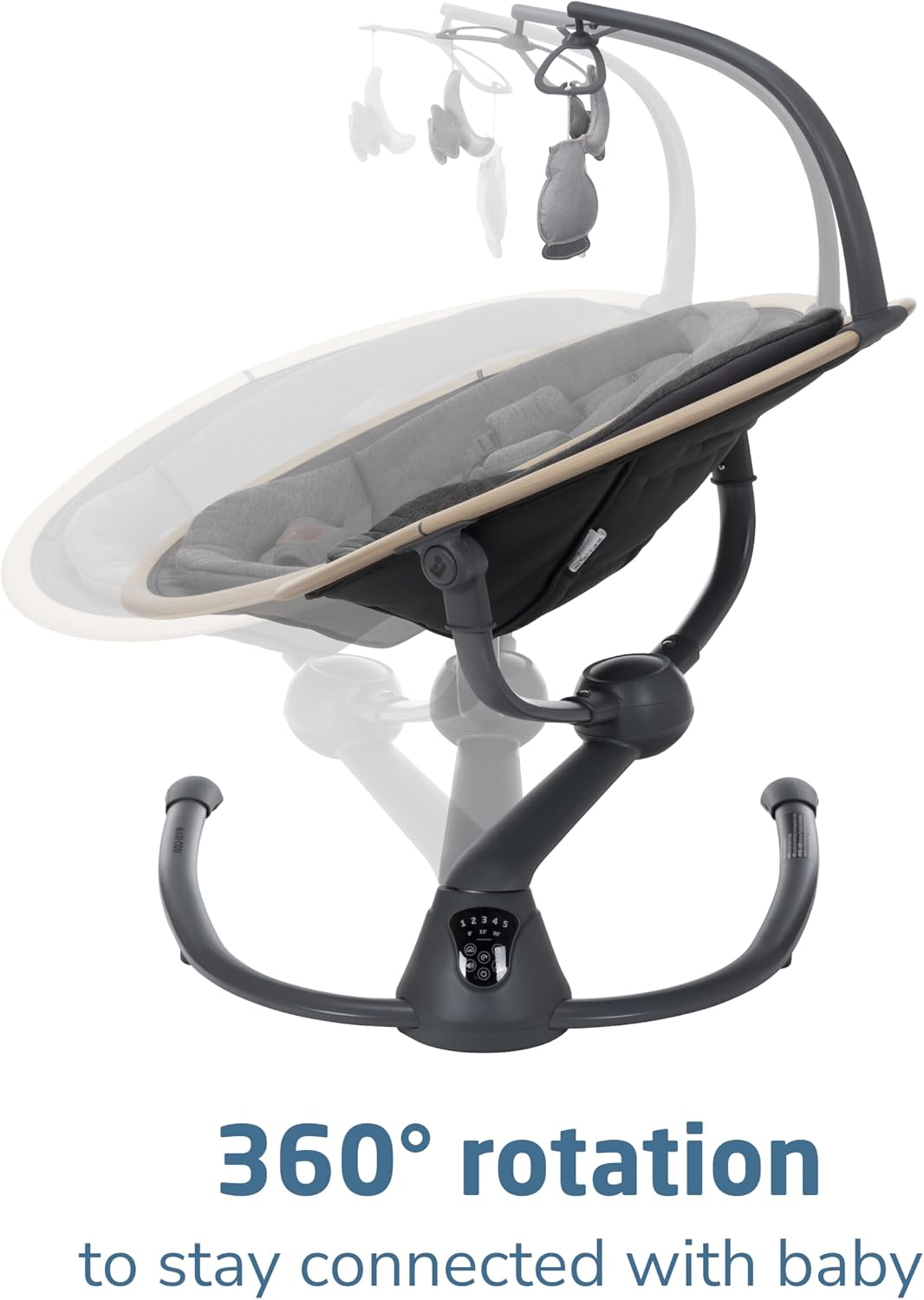 Maxi-Cosi Cassia Smart Baby Swing for Infants, Portable Foldable Swing with Music, 360 Rotation, 5 Speeds, 12 Melodies, EcoCare Fabric, Auto Motion Sensor, 2 Reclines, Classic Graphite