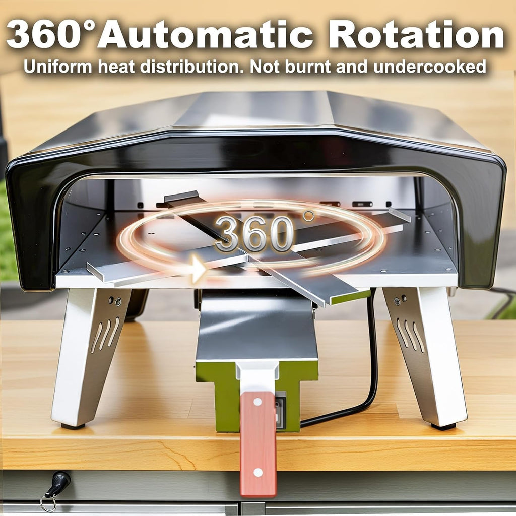 MELLCOM 20 Inch Outdoor Gas Pizza Oven, 360° Auto Rotating Pizza Stone with Pull Out Handle, Includes Pizza Peel & Carry Bag, Portable Stainless Steel Propane Pizza Oven for Backyard, Camping, Grill