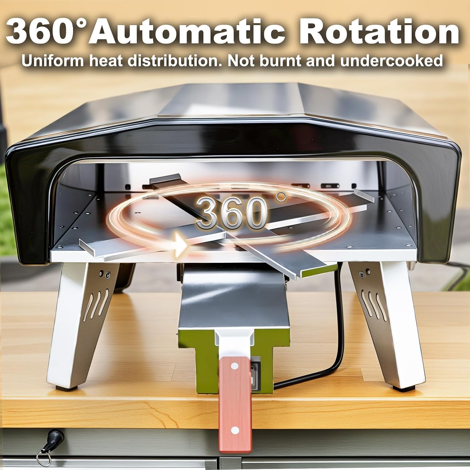 MELLCOM 20 Inch Outdoor Gas Pizza Oven, 360° Auto Rotating Pizza Stone with Pull Out Handle, Includes Pizza Peel & Carry Bag, Portable Stainless Steel Propane Pizza Oven for Backyard, Camping, Grill