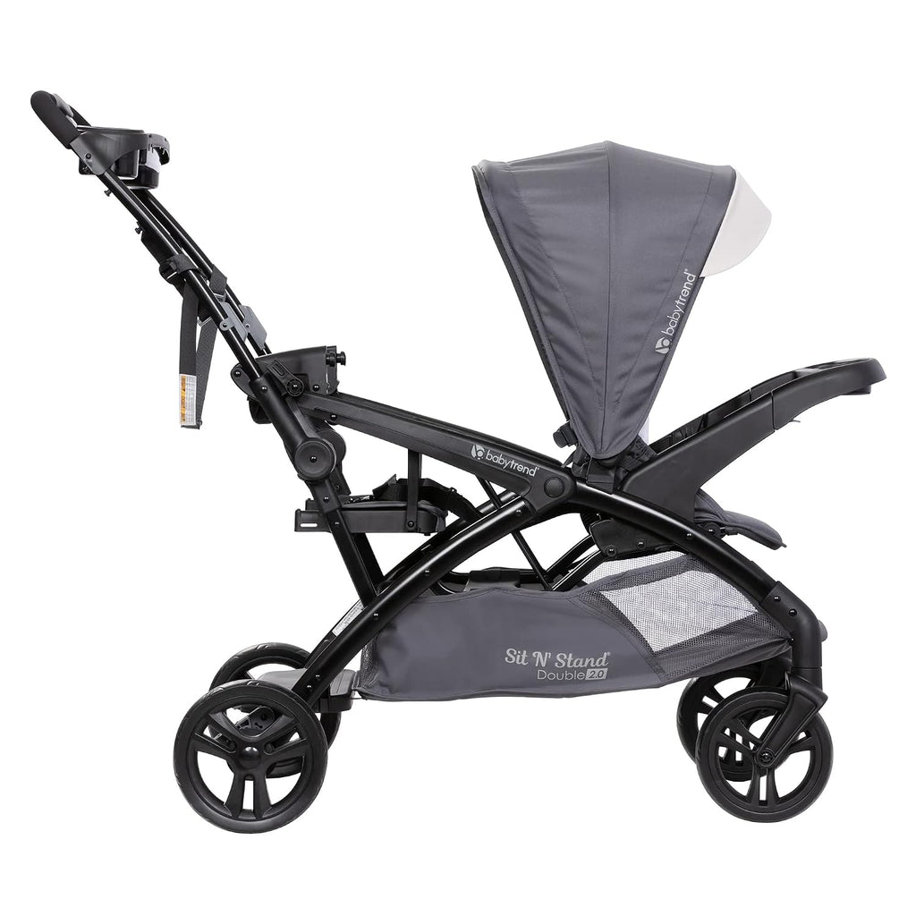 Baby Trend Sit N' Stand Tandem Double Stroller 2.0 DLX with 5 Point Safety Harness, Shaded Canopy, 2 Cup Holders, and Ample Storage Space, Magnolia