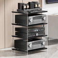4-Tier Acrylic Media Console Table with Adjustable Shelves, Stereo Stand Cabinet for Living Room, Record Player and Audio Equipment Organizer (Light Coffee)