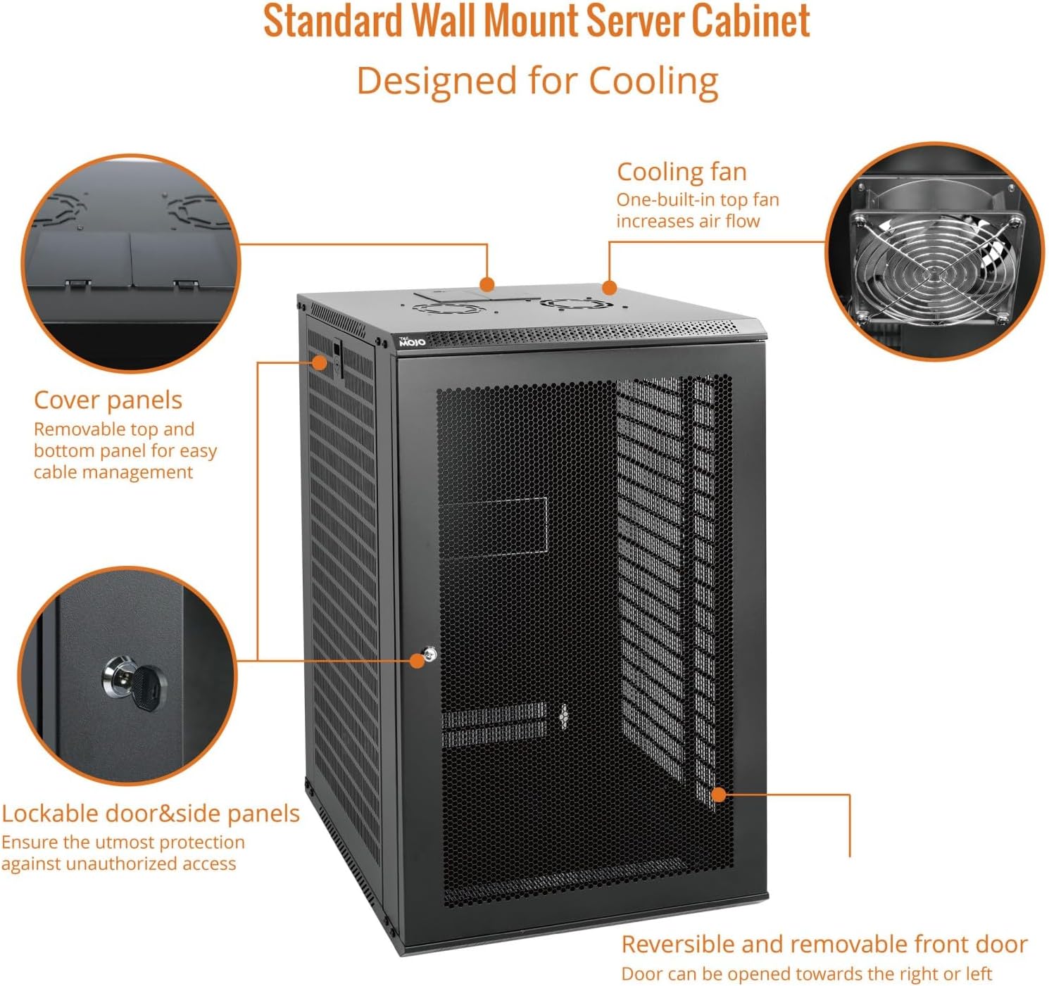 Tecmojo 18U Wall Mount Rack Network Cabinet for 19' IT Equipment,with Lockable Mesh Door and Side Panels,Cooling Fan,Black,17.7inch Depth for AV/Computer/Electronics Equipment Data Rack