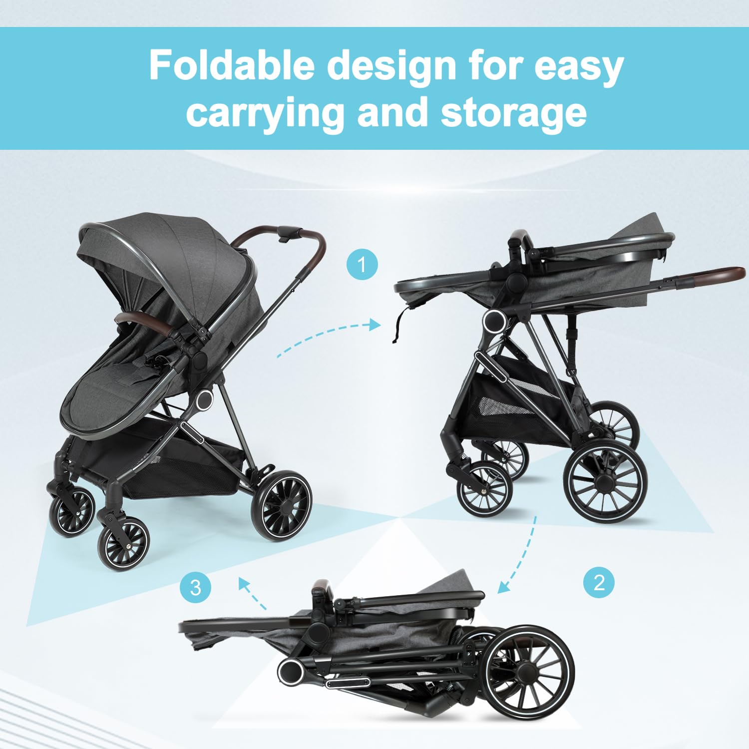 ANNA QUEEN 2 in 1 Baby Stroller,Folding High Landscape Infant Stroller,Reversible Pram, Convertible Pushchair for Infants and Newborns 0-36 Months