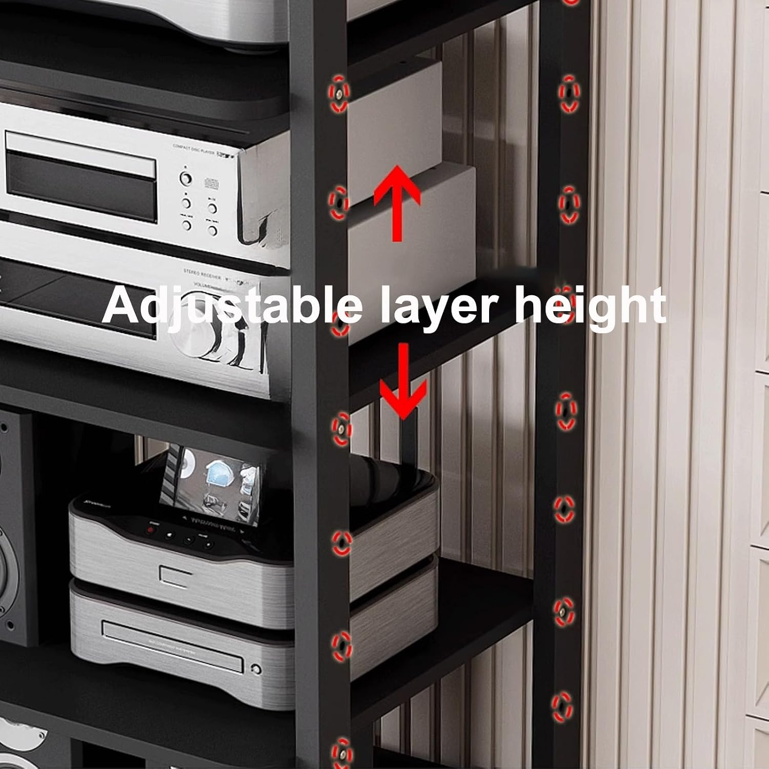 Shelf Organizer Rack, Audio Rack Tower, Media Stand, Rack Audio Tower Heavy Duty for Audio Equipments 50 * 45 * 69.5Cm 3 Colors,Black+Black50*45 * 69.5Cm