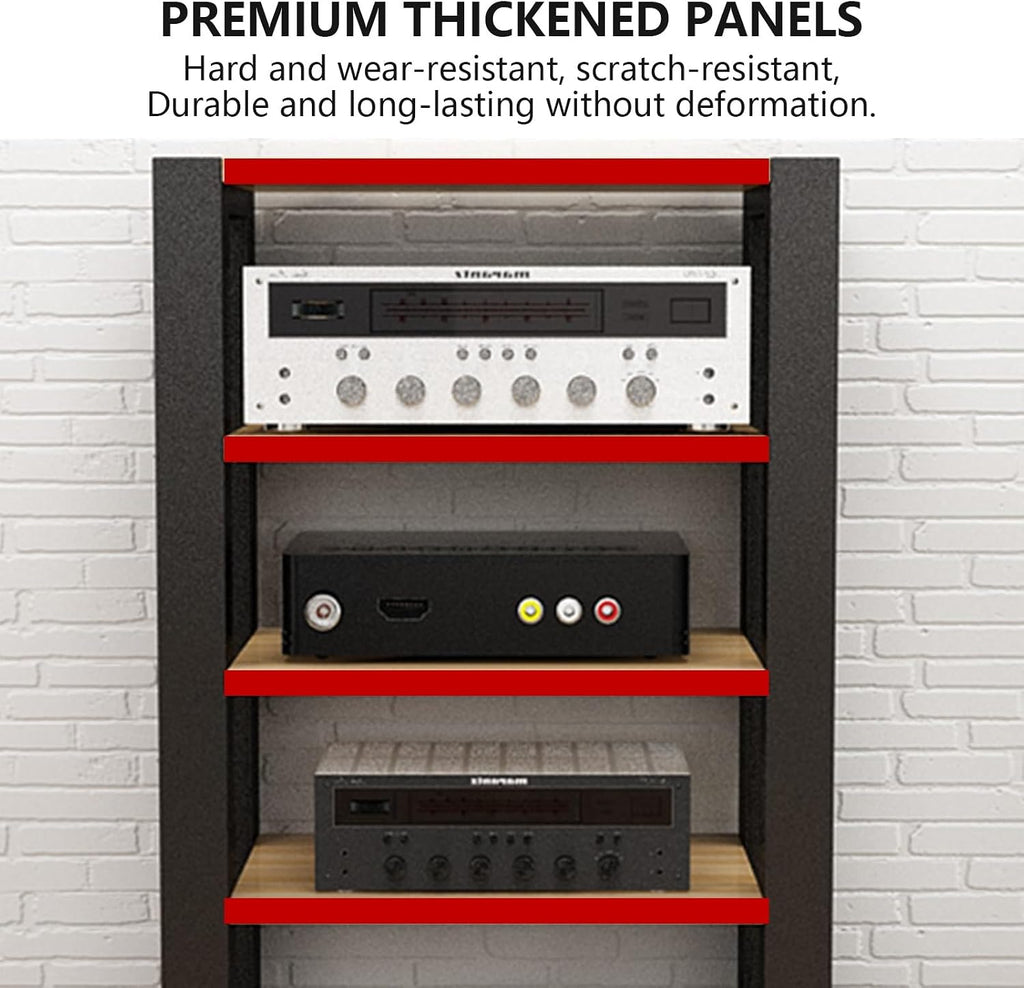 Stereo Racks and Stands, 2/3/4/5 Tier AV Media Stand, Audio Equipment Rack with Adjustable Shelves, Reinforced Steel Frame, Adjustable Footpads, for Home Theater(Natural,4 Tier 60x51x80cm)