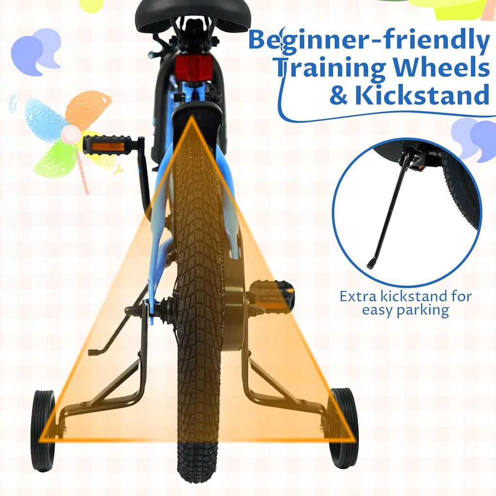 COSTWAY Kids Bike, 18 Inch Toddler Bicycle with Removable Training Wheels, Dual Brakes, Adjustable Seat & Handlebar Height, Girls & Boys Bikes for 3-8 Years Old (Blue,18 Inch with Kickstand)