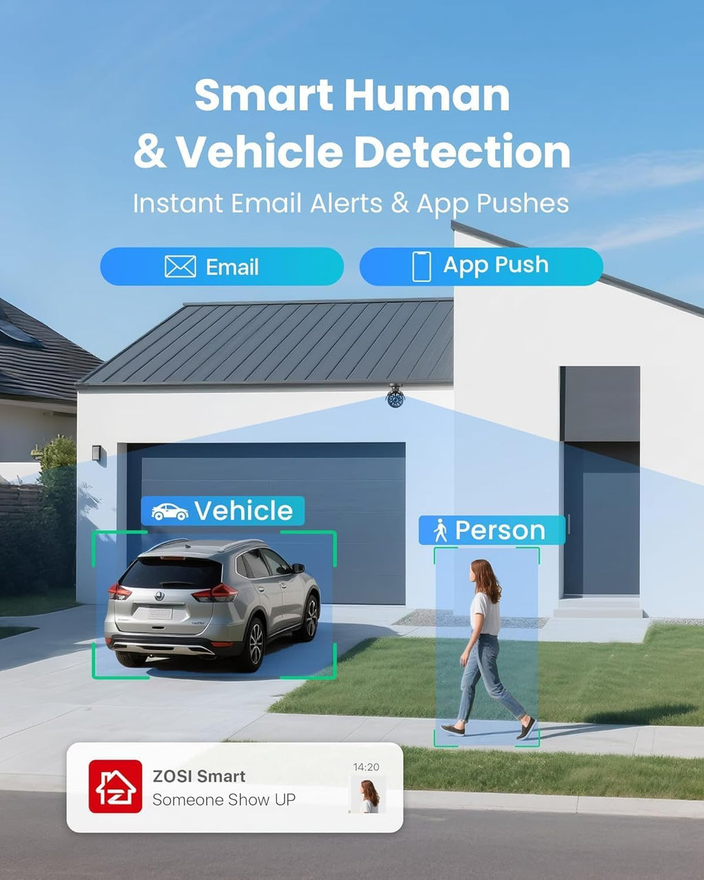 ZOSI 16CH H.265+ 1080P Home Security Camera System with AI Human/Vehicle Detection,8pcs 2.0MP Indoor Outdoor CCTV Bullet Dome Cameras,80ft Night Vision,16 Channel DVR with 2TB HDD for 24/7 Recording