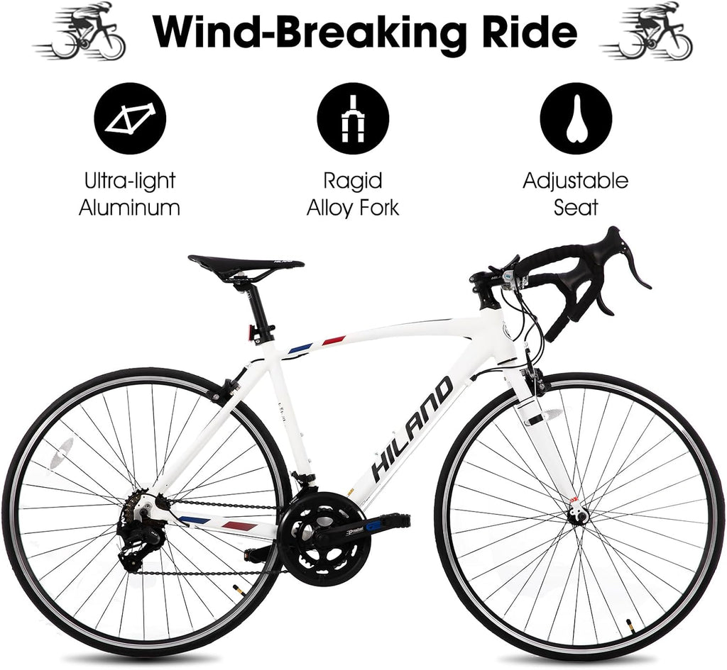 HILAND 700C Road Bike, 14 Speeds Sport Bike, Light Weight Aluminum Frame, Racing Bike for Men Women Adult Bicycle