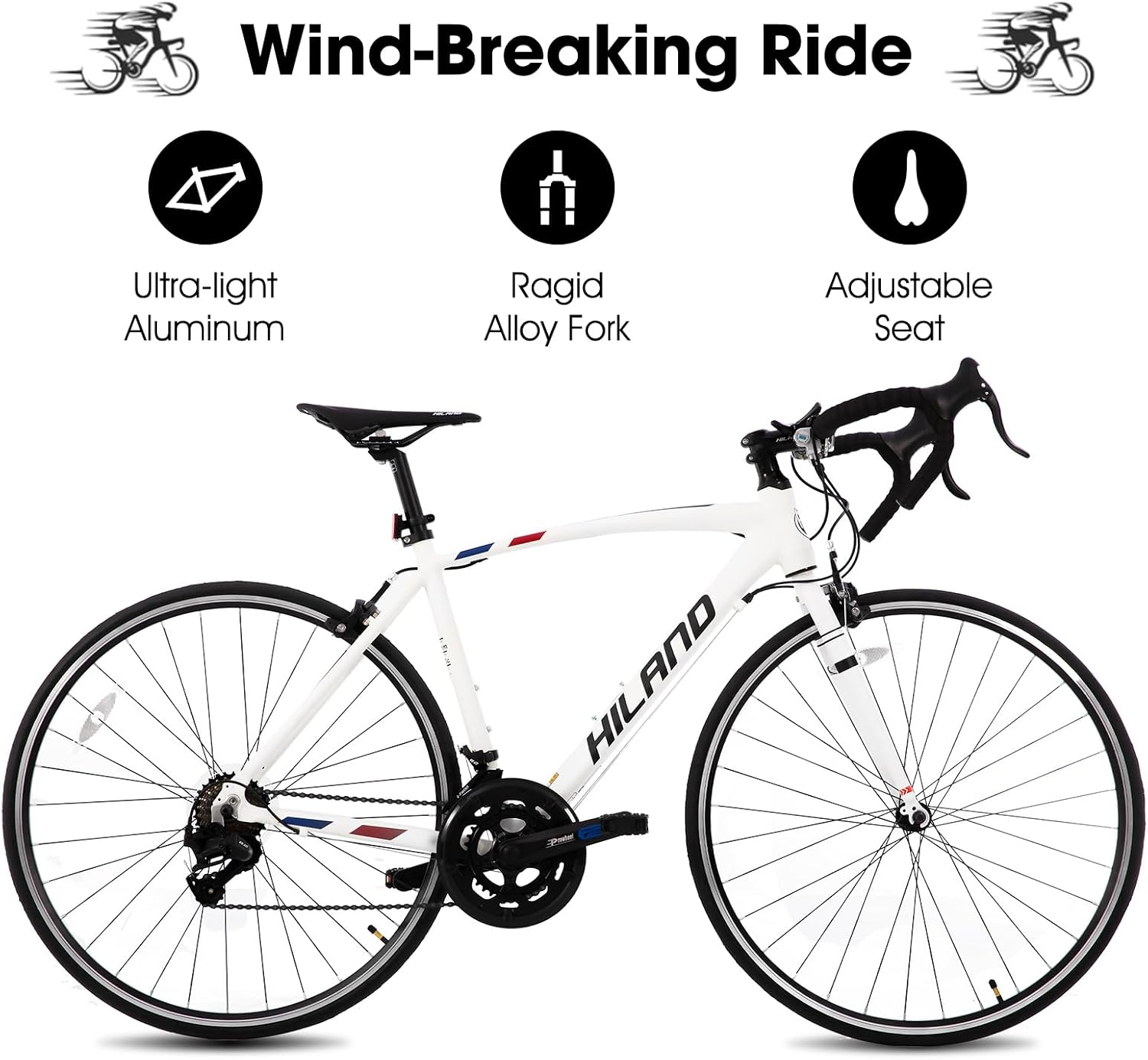 HILAND 700C Road Bike, 14 Speeds Sport Bike, Light Weight Aluminum Frame, Racing Bike for Men Women Adult Bicycle