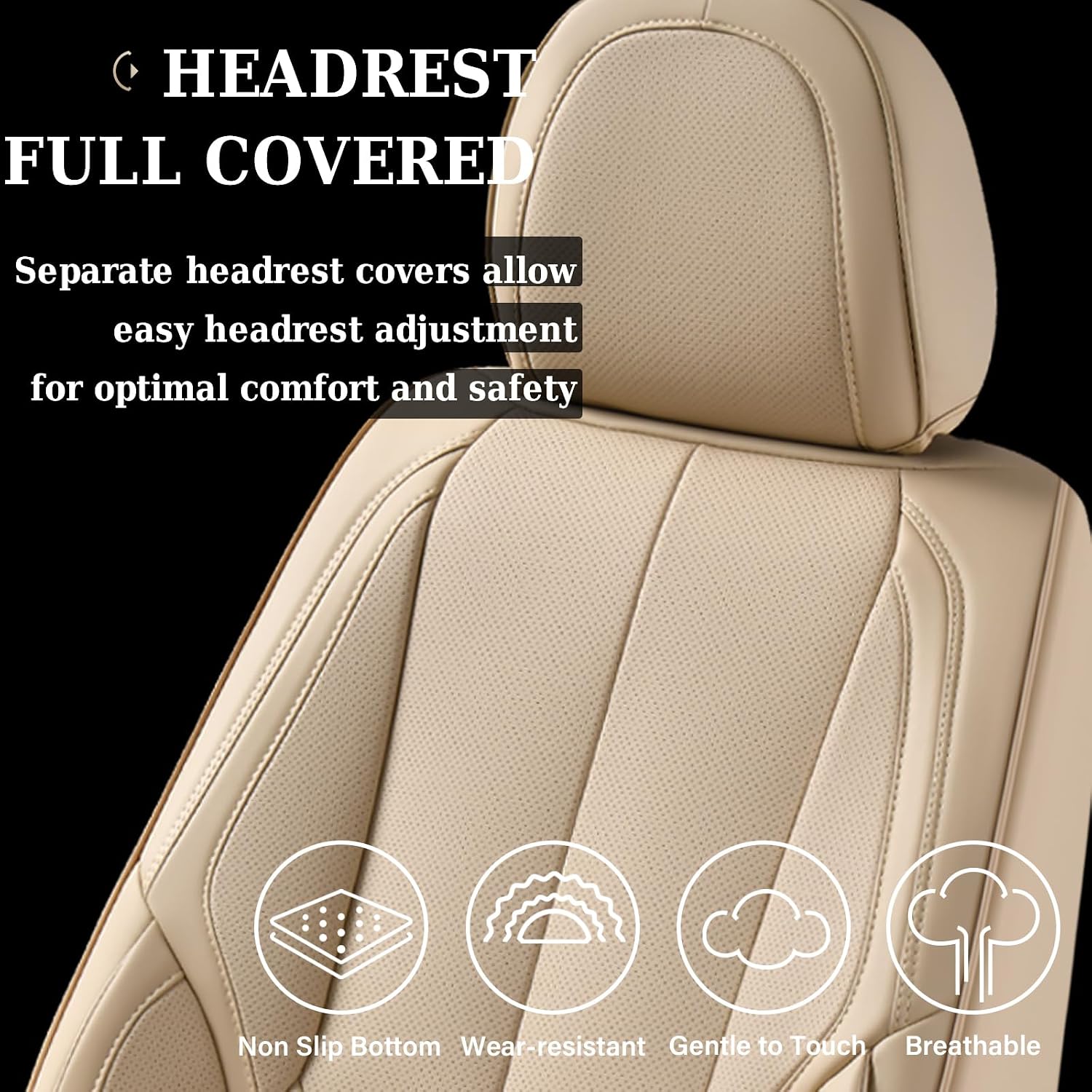 Coverado Seat Covers, Car Seat Covers Front Seats, Beige Car Seat Cover, Car Seat Protector Waterproof, Car Seat Cushion Nappa Leather, Seat Covers Carseat Cover Universal Fit for Most Cars