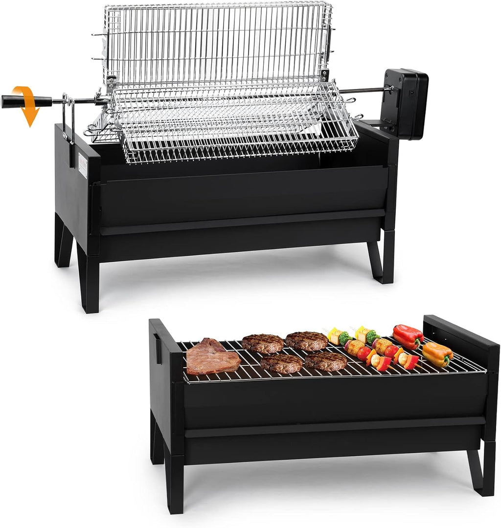 ONLYFIRE GRILLS 2 IN 1 Charcoal Grill Rotisserie Kit with 3 Stainless Steel Rotating Baskets and 24 In Grill Grate, Auto Swivel BBQ Roasting Machine for Outdoor Patio Backyard Barbecue, GS304