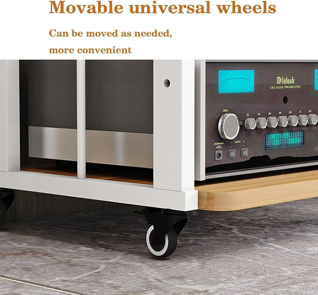 5 Layer Furniture Media Rack DVD CD Player Rack Audio Rack Power Amplifier Equipment Cabinet with Height Adjustable Wooden Shelf Floor Mounted Storage Rack(Light Walnut)