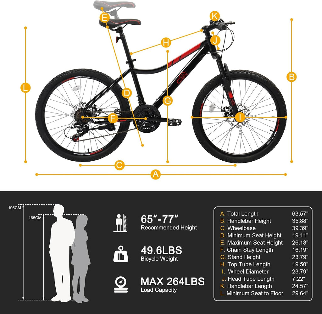 CamPingSurvivals 20/24/26 Inch Mountain Bike for Men/Women, Adult Bicycle with Professional 7 or 21 Speed Shifting, Double Shock Effect, Comfort Saddle and Pretty Look
