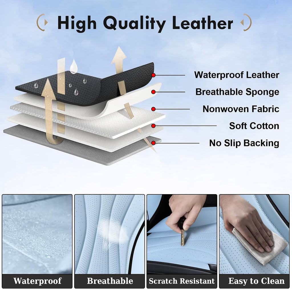Coverado Front and Rear Seat Covers, 5 Seat Universal Seat Covers, Faux Leather Seat Cover for Trucks, Waterproof Car Seat Protector, Car Seat Cover Car Seat Cushion Fit for Most Cars (Black&Blue)