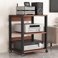 27' Modern Record Player Stand - 3-Tier Adjustable Audio Media Shelf, Mobile Storage Cabinet for Home, Office, Classroom, Stereo Equipment Rack (Brown)