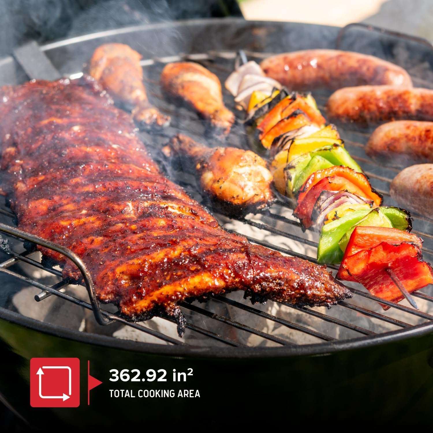 Nexgrill Premium 22.5' Charcoal Barbecue Grill with Adjustable Air Vent, Built-In Temperature Gauge, 362 SQ In Grate, Storage Rack, Portable Kettle Grill for Camping, Picnics, and More - 810-0178