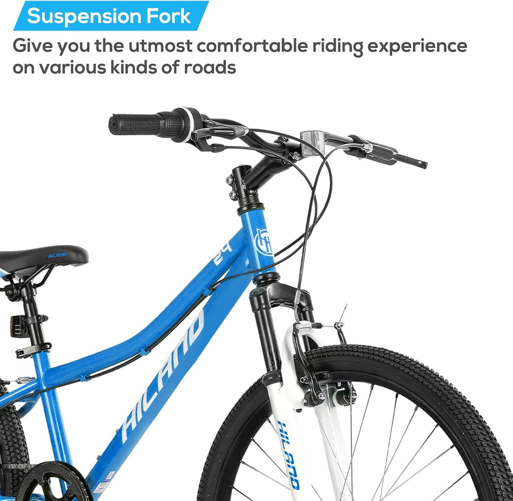 Hiland 20 24 Inch Mountain Bike for Kids Age 5 + Year Old, Front Suspension Fork Kids' Bicycles for Boys Girls Multiple Colors