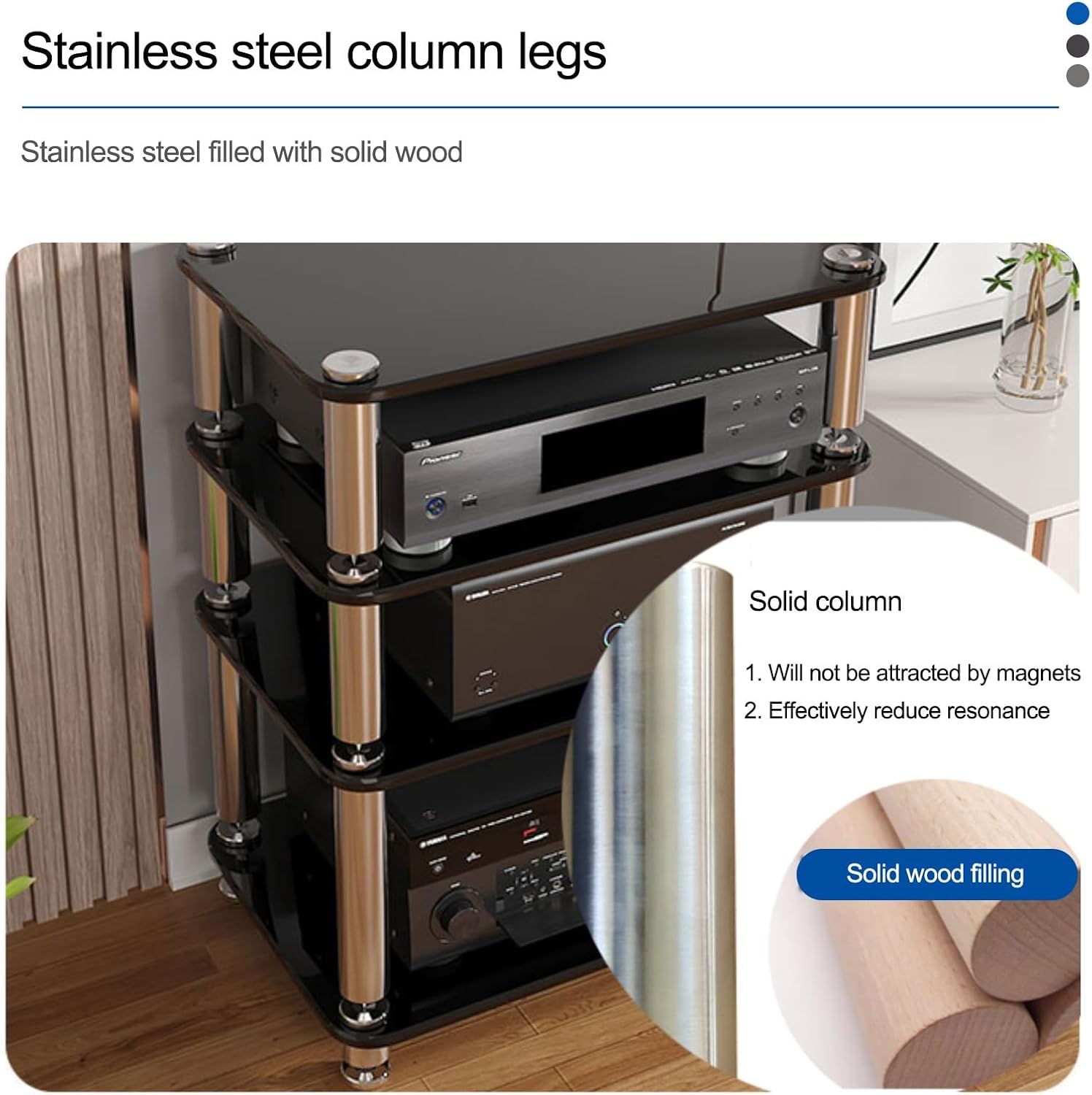 Audio Rack AV Media Stand with 1/2/3/4-Tier Tempered Glass Shelves, Storage Rack Audio Tower Equipment Console Shelf, for Home Office Theater(White,10cm/3.9in)