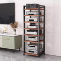 Stereo Rack System Cabinet - Height Adjustable with Rolling Wheels for Audio Equipment Storage in Home or Office