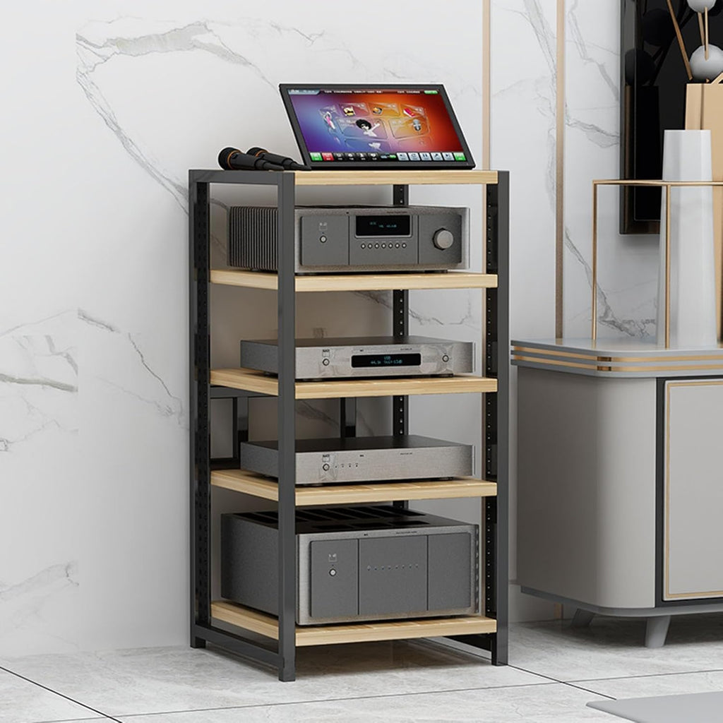 3/4/5/6 Tier Furniture Media Stand Audio Rack DVD CD Player Stand Power Amplifier Equipment Cabinet with Height Adjustable Wooden Shelf, Floorstanding Storage Shelves, 4 Colors